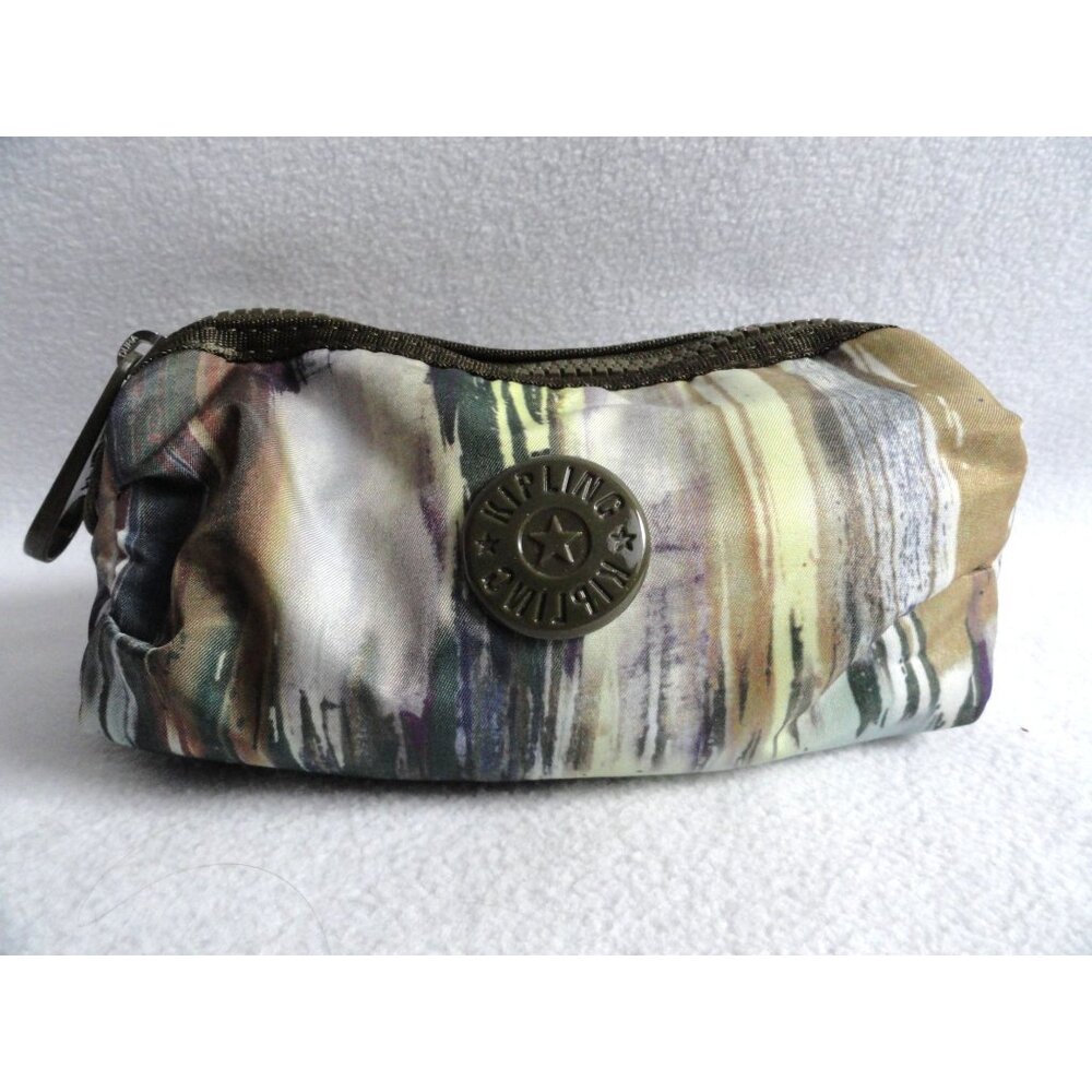 Kipling Multicolor Patterned Cosmetic Pouch Bag Make Up Toiletry Green Purple